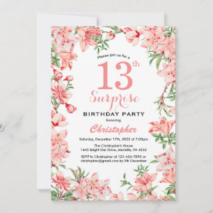 Invitation Surprise 13e anniversaire Boho rose botanique flor