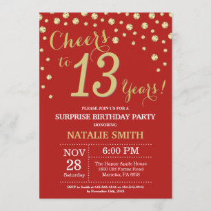 Invitation Surprise 13e anniversaire Diamant rouge et or