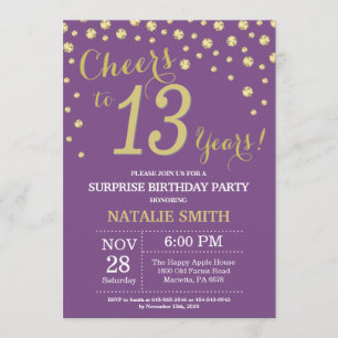 Invitation Surprise 13e anniversaire Diamant violet et or