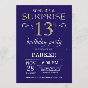 Invitation Surprise 13e anniversaire Marine Blue and Gold Par