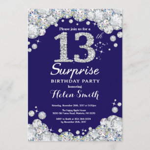 Invitation Surprise 13e anniversaire Marine Blue Silver Diamo
