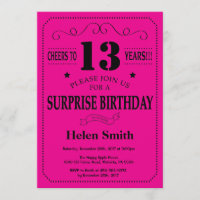Surprise 13e anniversaire Noir et rose chaud