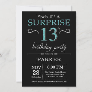 Invitation surprise 13e anniversaire Noir et Turqu