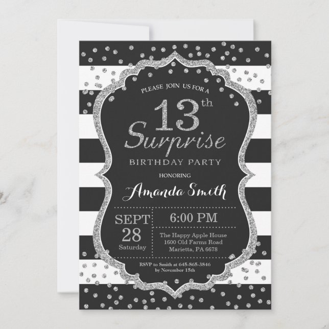Invitation surprise 13e anniversaire. Paillette ar (Devant)