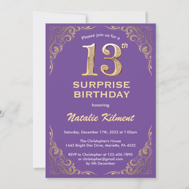 Invitation Surprise 13e anniversaire Parties scintillant viol (Devant)