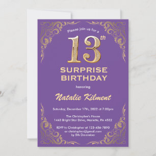 Invitation Surprise 13e anniversaire Parties scintillant viol
