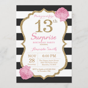 Invitation surprise 13e anniversaire Pink Black Go