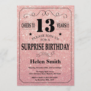 Invitation Surprise 13e anniversaire Pink Rose Parties scinti