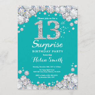 Invitation Surprise 13e anniversaire Turquoise et Silver Diam
