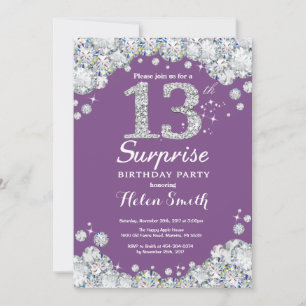 Invitation Surprise 13e Anniversaire Violet et Diamant Argent