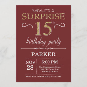 Invitation Surprise 15e anniversaire Bourgogne et Parties sci