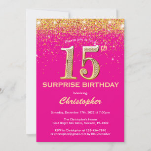 Invitation Surprise 15e anniversaire Hot rose et Parties scin