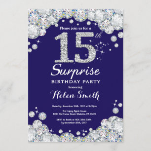 Invitation Surprise 15e anniversaire Marine Blue Silver Diamo