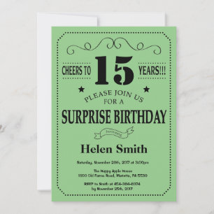 Invitation Surprise 15e Anniversaire Noir et Vert