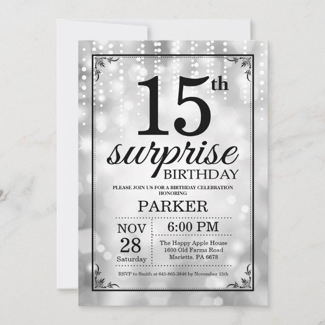Invitation surprise 15e anniversaire Parties scint (Devant)