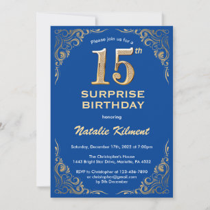 Invitation Surprise 15e anniversaire Parties scintillant bleu