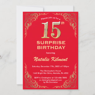 Invitation Surprise 15e anniversaire Parties scintillant roug