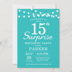 Invitation Surprise 15e anniversaire Turquoise Aqua Turquoise