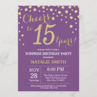Surprise 15e anniversaire violet et diamant d'or