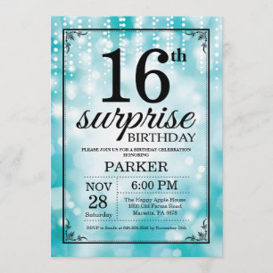 Invitation surprise 16e anniversaire Parties scint