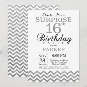 Invitation surprise 16e anniversaire Parties scint