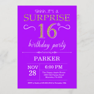 Invitation surprise 16e anniversaire Purple and Go