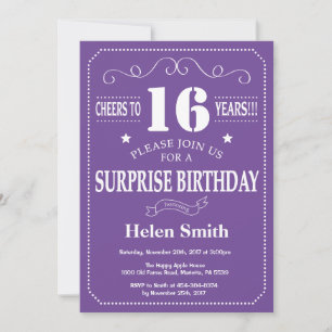 Invitation Surprise 16e Anniversaire Violet et Blanc