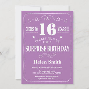 Invitation Surprise 16e Anniversaire Violet et Blanc