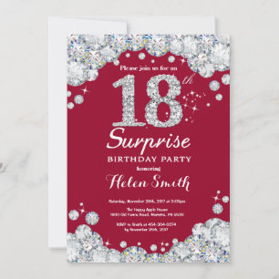 Invitation Surprise 18e anniversaire Bourgogne Rouge Argent D