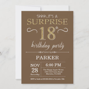 Invitation Surprise 18e anniversaire Brown et Parties scintil