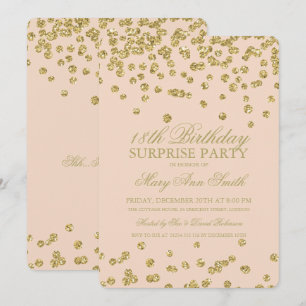 Invitation Surprise 18e anniversaire Gold Parties scintillant