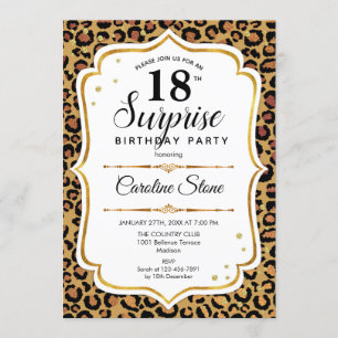 Invitation Surprise 18e anniversaire - Leopard Gold White