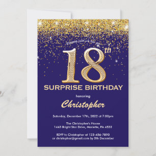 Invitation Surprise 18e anniversaire Marine Blue and Gold Par