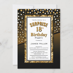 Invitation Surprise 18e anniversaire Noir et or