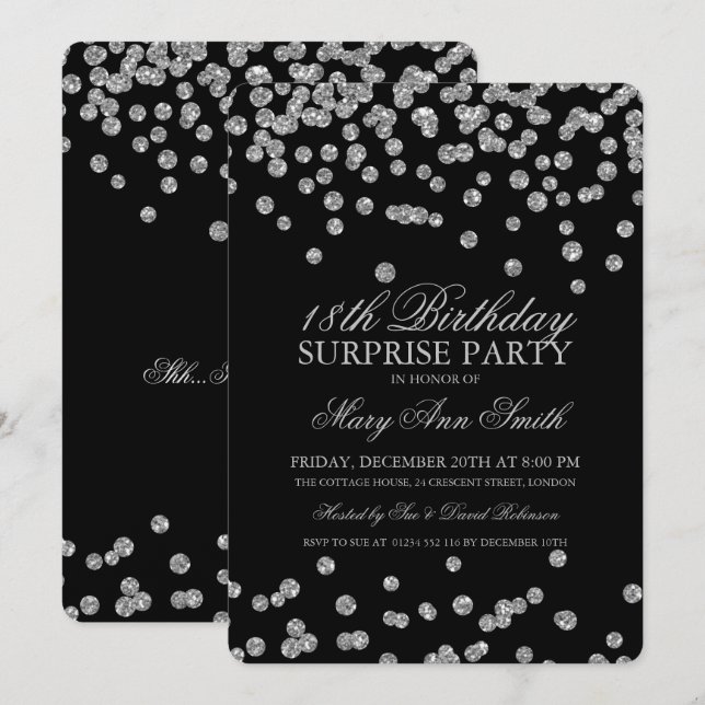 Invitation Surprise 18e anniversaire Parties scintillant d'ar (Devant / Derrière)