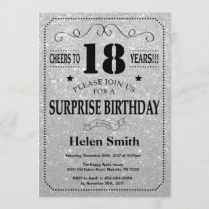Invitation Surprise 18e anniversaire Parties scintillant noir