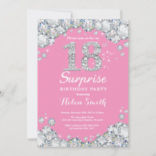 Invitation Surprise 18e anniversaire rose et diamant d'argent