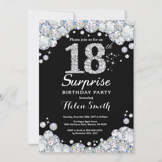Invitation surprise 18e anniversaire Silver Diamon (Devant)