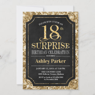 Invitation Surprise 18e fête d'anniversaire - Gold Black