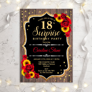 Invitation Surprise 18th Birthday - Rustic Wood Sunflowers