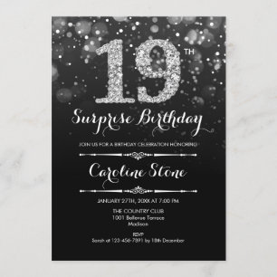Invitation Surprise 19e anniversaire - Argent noir