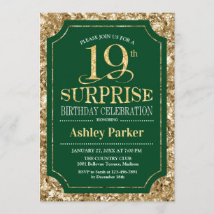 Invitation Surprise 19e fête d'anniversaire - Gold Green