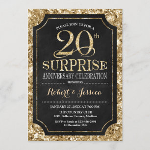 Invitation Surprise 20e anniversaire de mariage - Noir Or