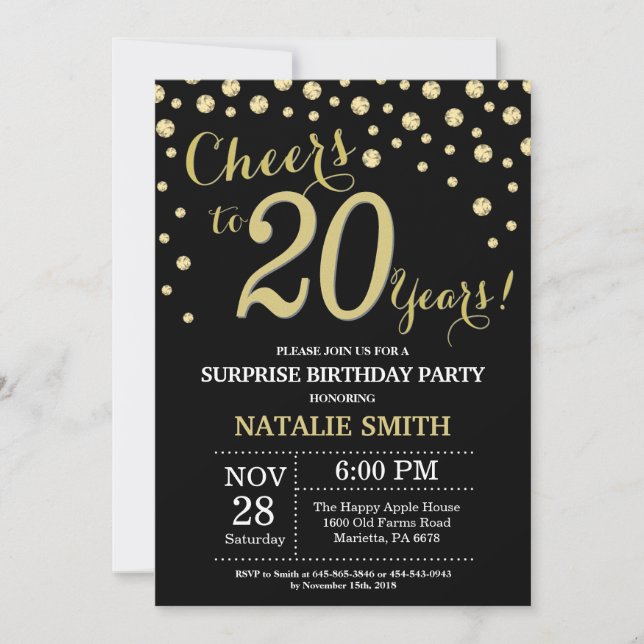 Invitation Surprise 20e anniversaire Diamant noir et or (Devant)