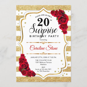 Invitation Surprise 20e anniversaire - Gold White Red