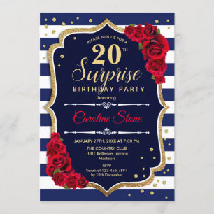 Invitation Surprise 20e anniversaire - Marine Blanc Rouge