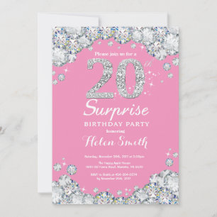 Invitation Surprise 20e anniversaire PInk et Silver Diamond