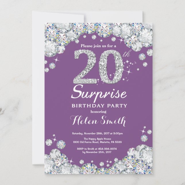 Invitation Surprise 20e anniversaire Purple et Silver Diamond (Devant)