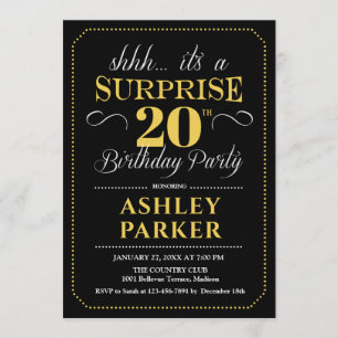 Invitation Surprise 20e fête d'anniversaire - Black Gold