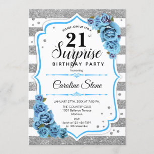 Invitation Surprise 21e anniversaire - Argent Blanc Bleu